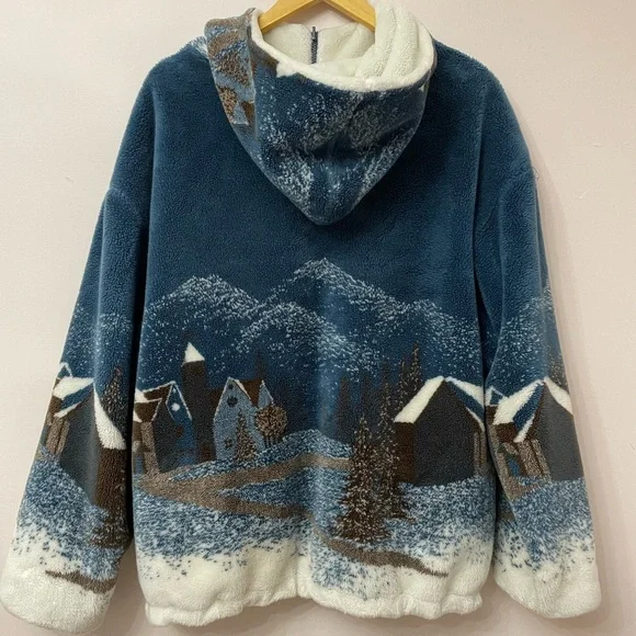Denali Fleece Jacket Full Zip Cabin Shacket Large Reversible Vintage - Picture 3 of 9